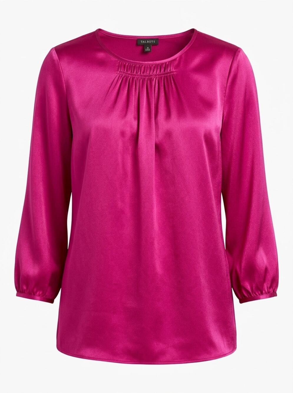 NWT Talbots 100% Silk Pink Pleated Crew Neck Satin Blouse Women Size 14